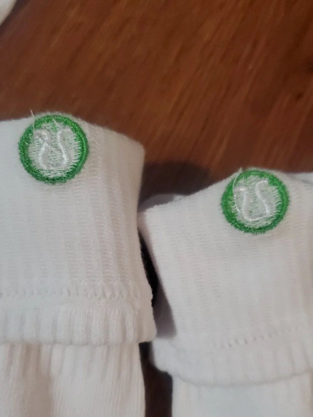 lululemon athletica White Crew Socks with Green and Teal Logo Accents